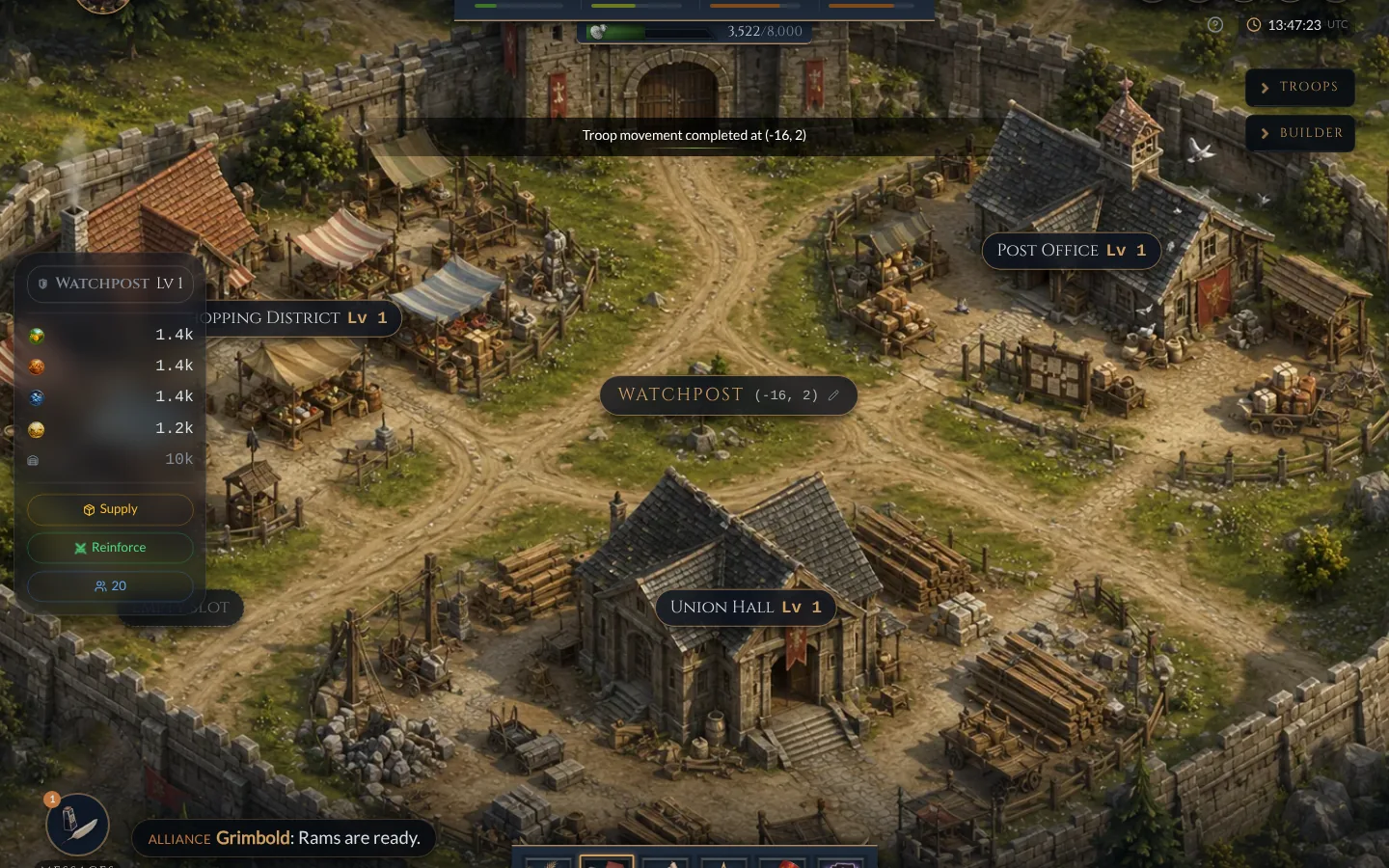 An alliance outpost with a shopping district, post office and union hall